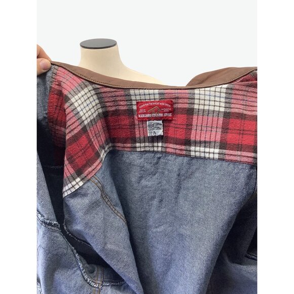 Vintage 90's Marlboro Country Store Denim Jacket Leather Collar Size XL - Picture 12 of 13